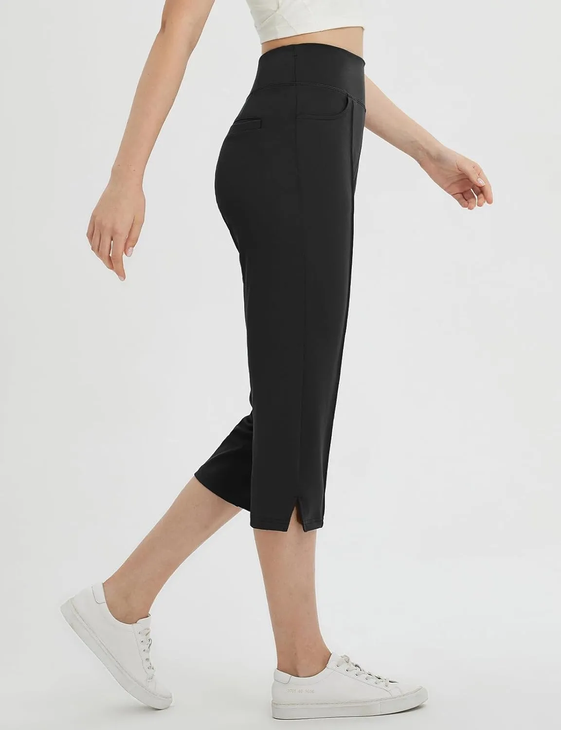baleaf Womens Capri Yoga Pants with 4 Pockets Capris Leggings Dressy Casual Stretch Crop Lounge Straight Open Bottom Summer