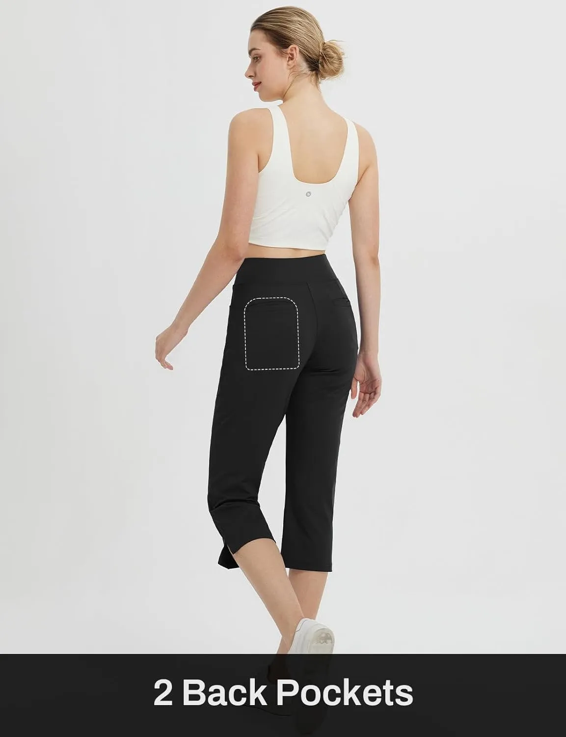 baleaf Womens Capri Yoga Pants with 4 Pockets Capris Leggings Dressy Casual Stretch Crop Lounge Straight Open Bottom Summer