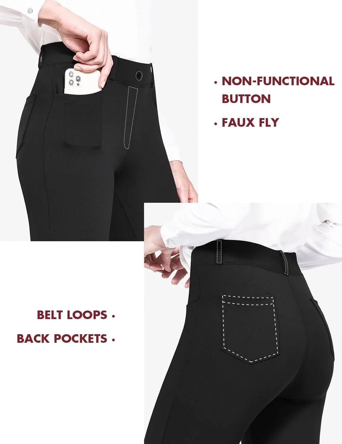 baleaf Womens Dress Pants 29"/31" Yoga Work Pants Straight Leg/Bootcut Pull On Slacks Business Casual Office Pockets