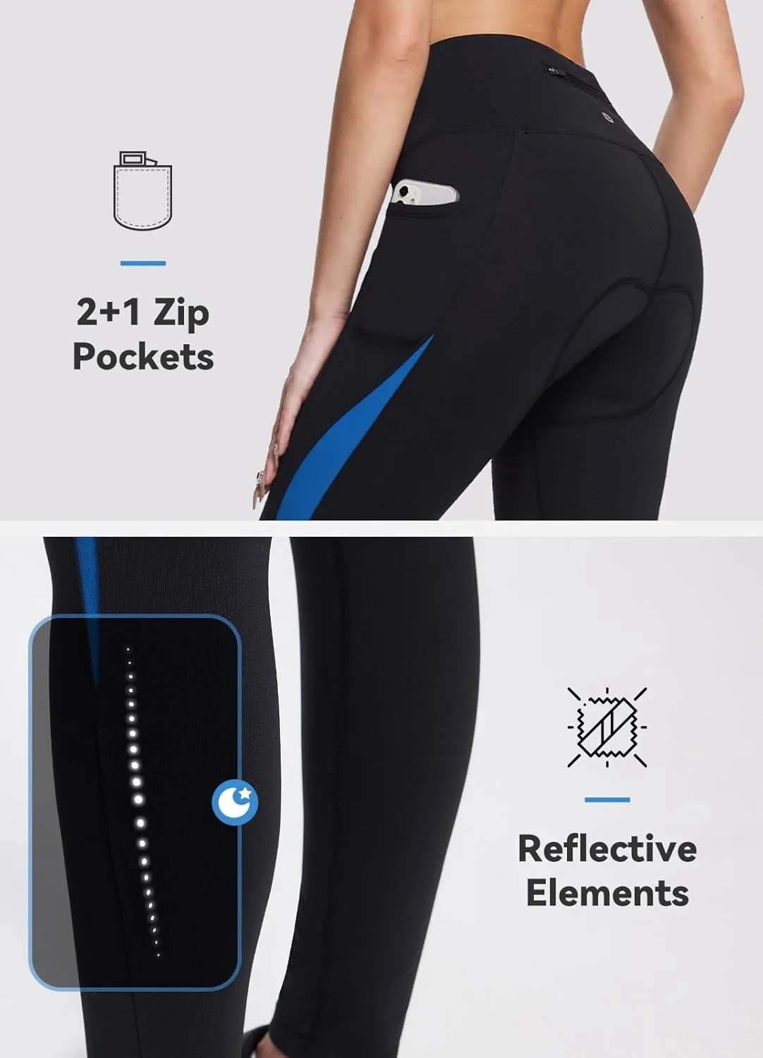 baleaf Womens Winter Cycling Pants Padded Bike Thermal Tights Fleece Lined Leggings Water Resistant Cold Weather Gel Pockets
