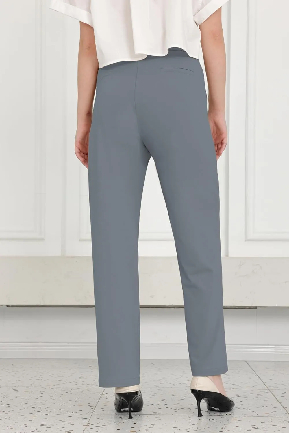 Bamans Dress Pants Women Work Business Pants Tummy Control Office Straight Leg Trousers High Waisted Ladies Slacks