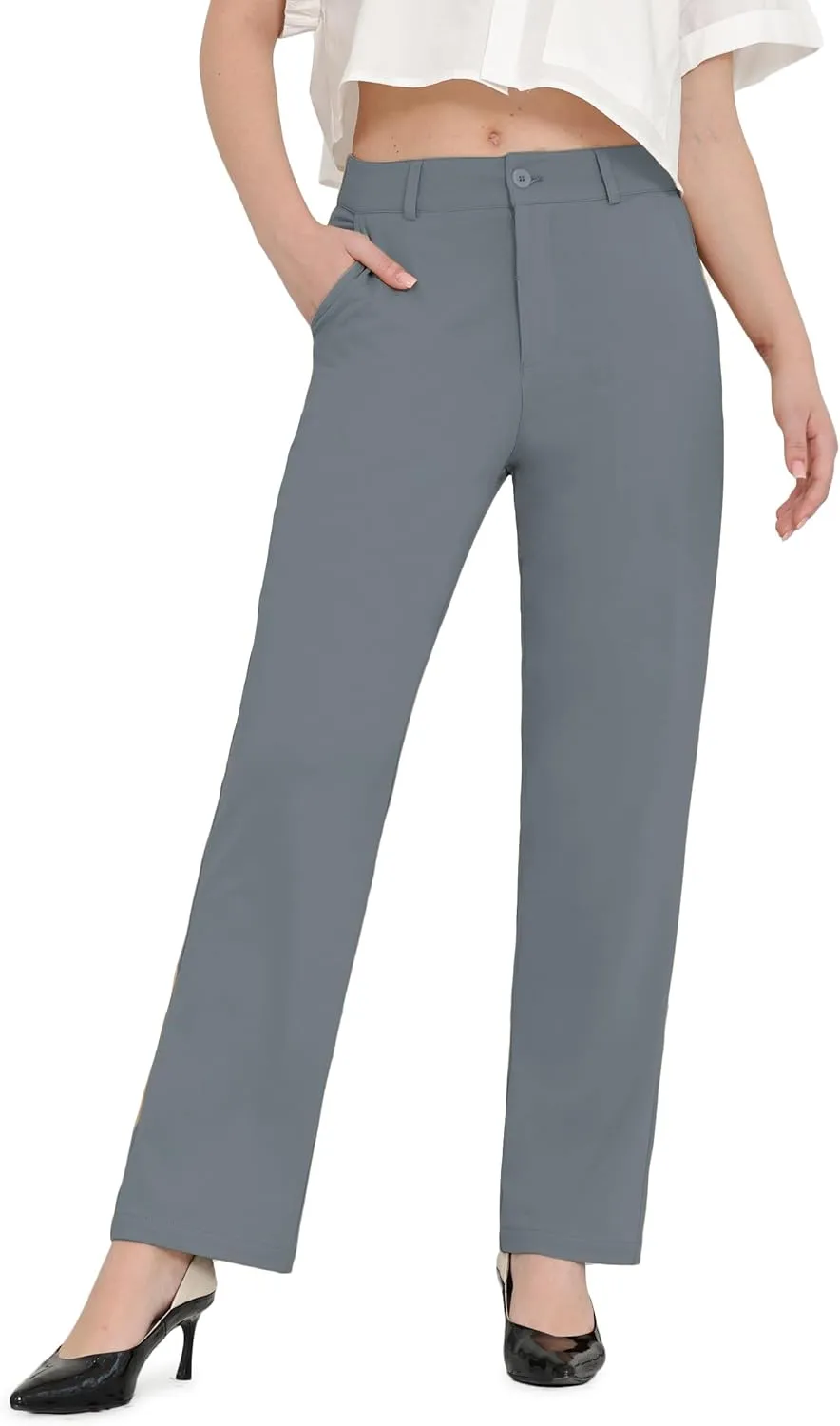 Bamans Dress Pants Women Work Business Pants Tummy Control Office Straight Leg Trousers High Waisted Ladies Slacks