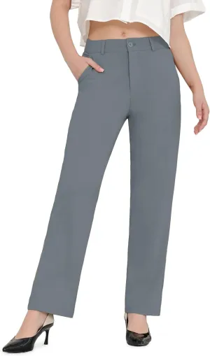Bamans Dress Pants Women Work Business Pants Tummy Control Office Straight Leg Trousers High Waisted Ladies Slacks