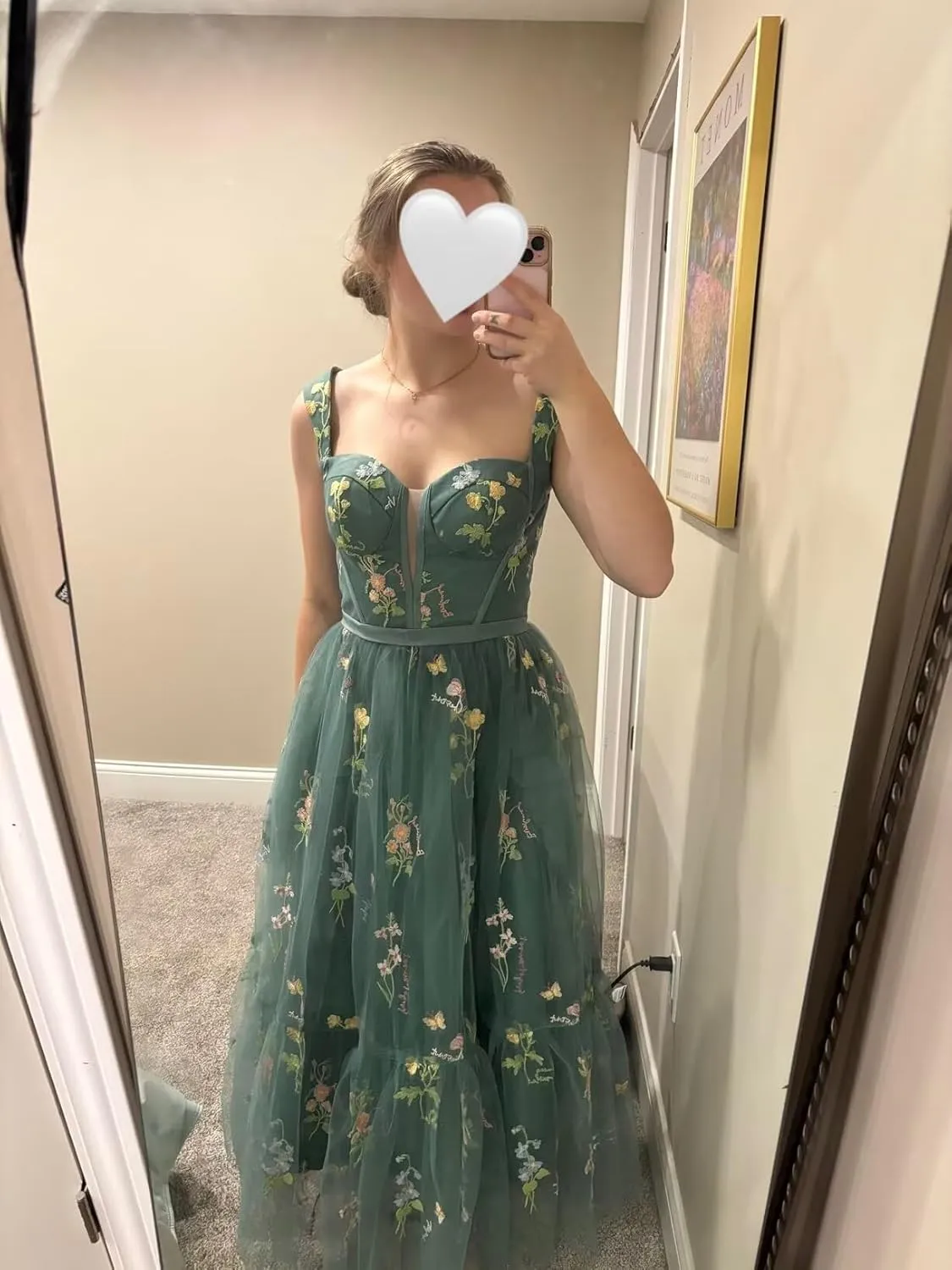 Basgute Women's Flower Embroidery Tulle Prom Dresses Tea Length Corset A Line Fairy Formal Evening Party Gown