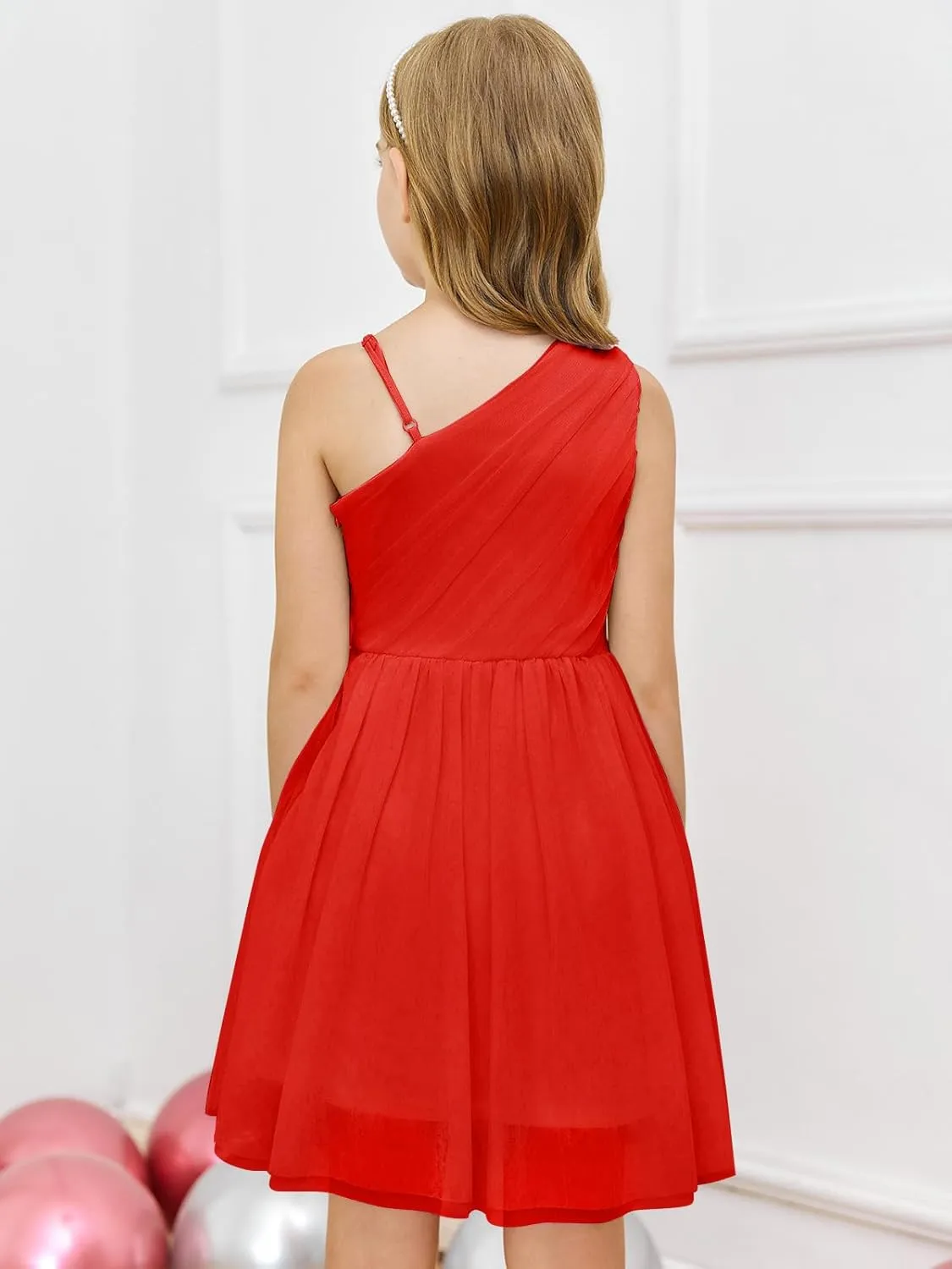Batermoon Girls One Shoulder Dress Summer Party Graduation Semi Formal Short Dresses 5-14 Years