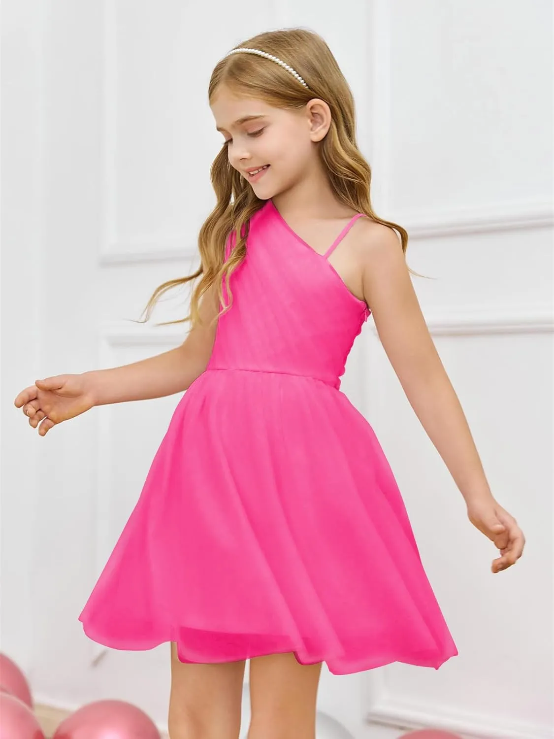 Batermoon Girls One Shoulder Dress Summer Party Graduation Semi Formal Short Dresses 5-14 Years