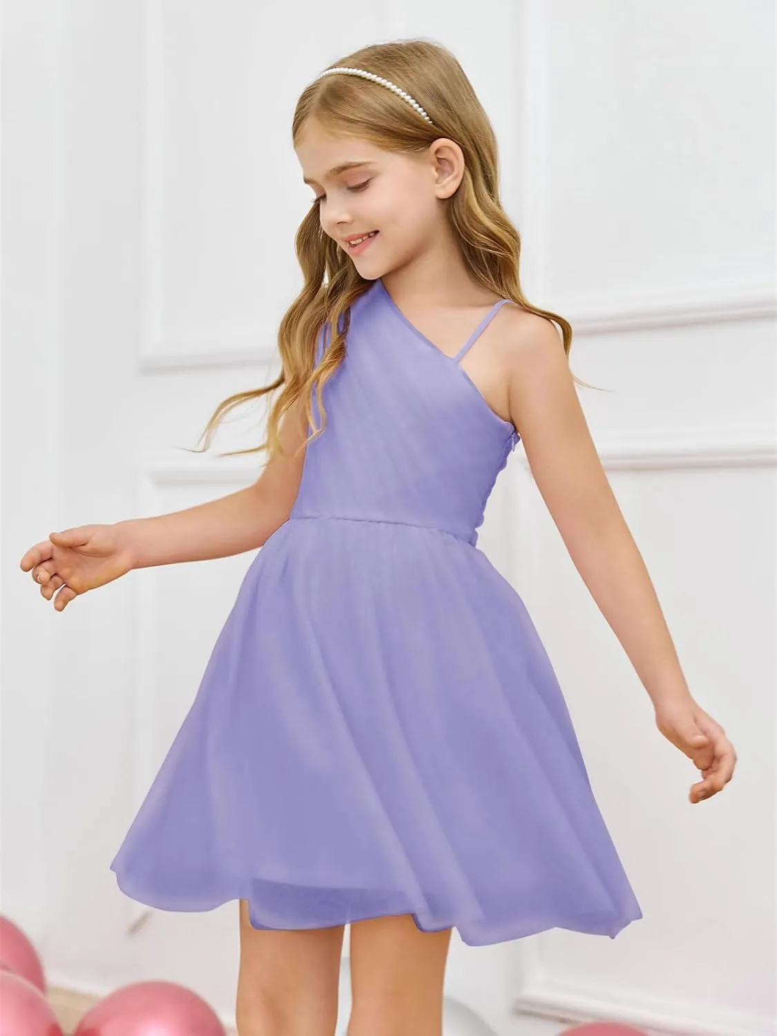 Batermoon Girls One Shoulder Dress Summer Party Graduation Semi Formal Short Dresses 5-14 Years