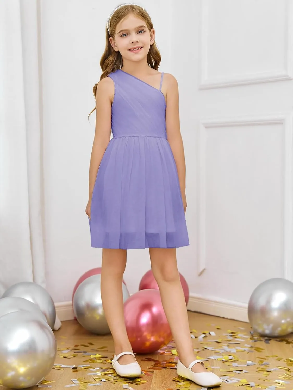 Batermoon Girls One Shoulder Dress Summer Party Graduation Semi Formal Short Dresses 5-14 Years
