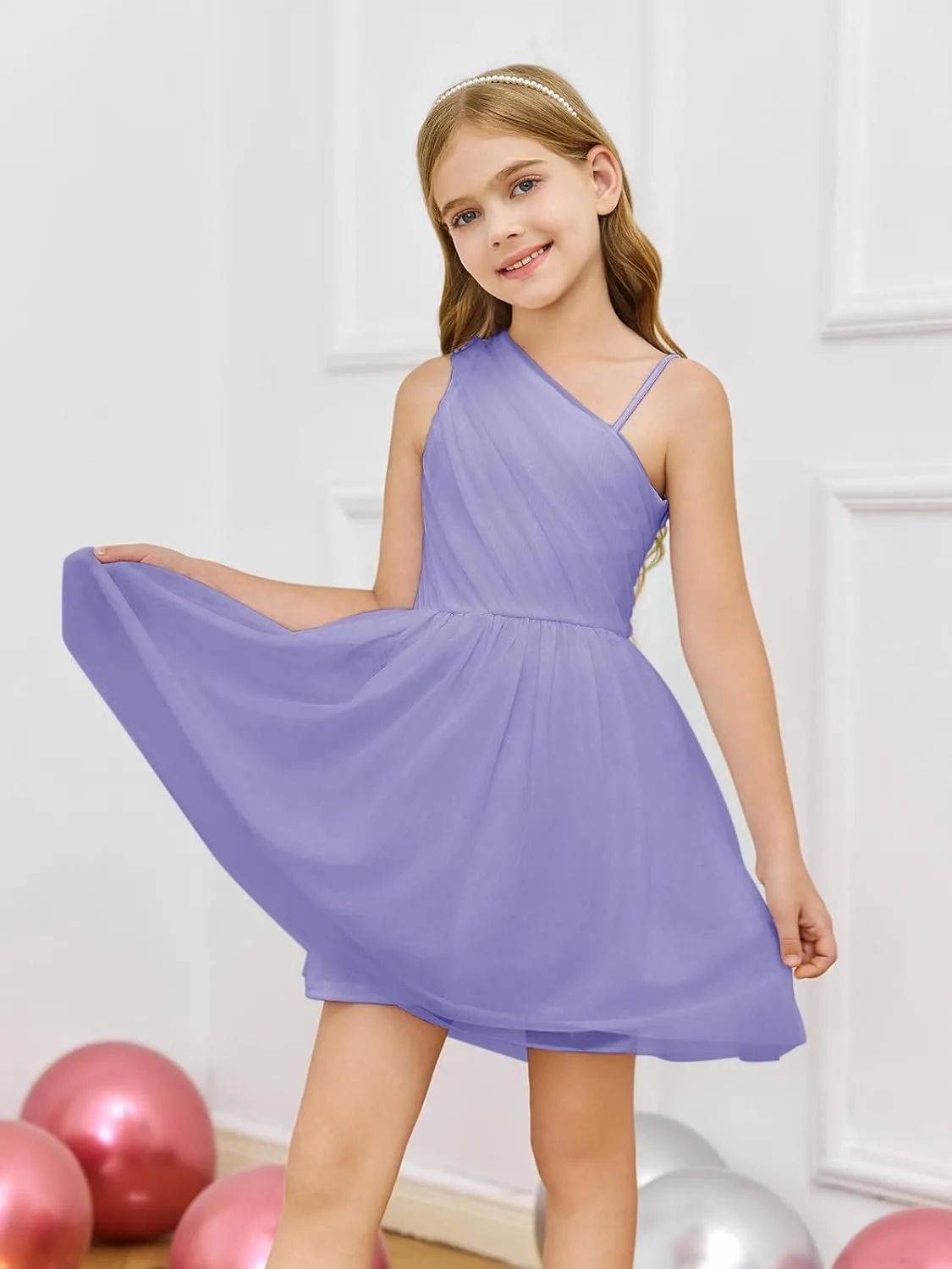 Batermoon Girls One Shoulder Dress Summer Party Graduation Semi Formal Short Dresses 5-14 Years