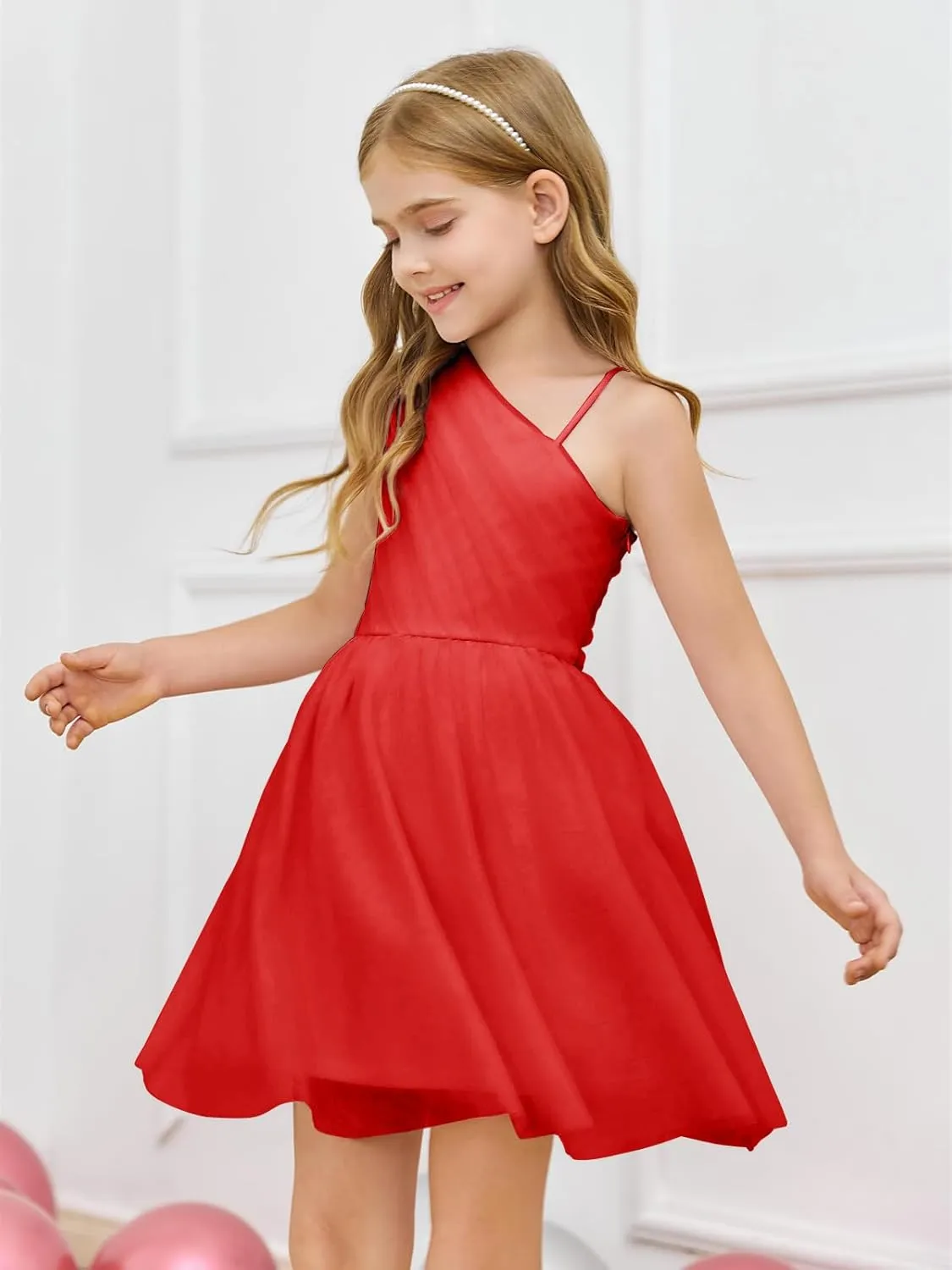 Batermoon Girls One Shoulder Dress Summer Party Graduation Semi Formal Short Dresses 5-14 Years