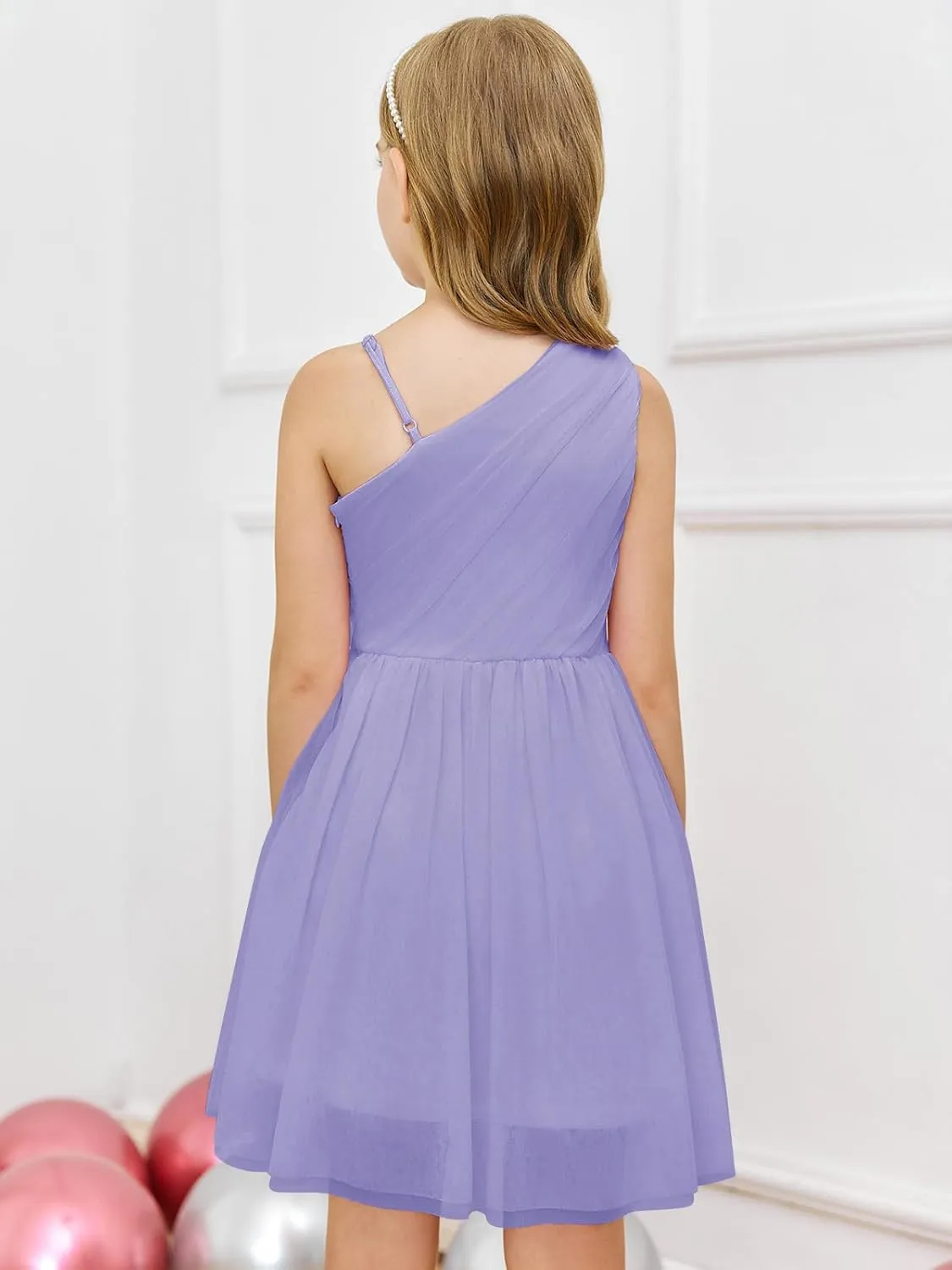 Batermoon Girls One Shoulder Dress Summer Party Graduation Semi Formal Short Dresses 5-14 Years