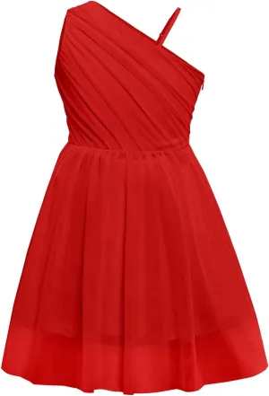 Batermoon Girls One Shoulder Dress Summer Party Graduation Semi Formal Short Dresses 5-14 Years