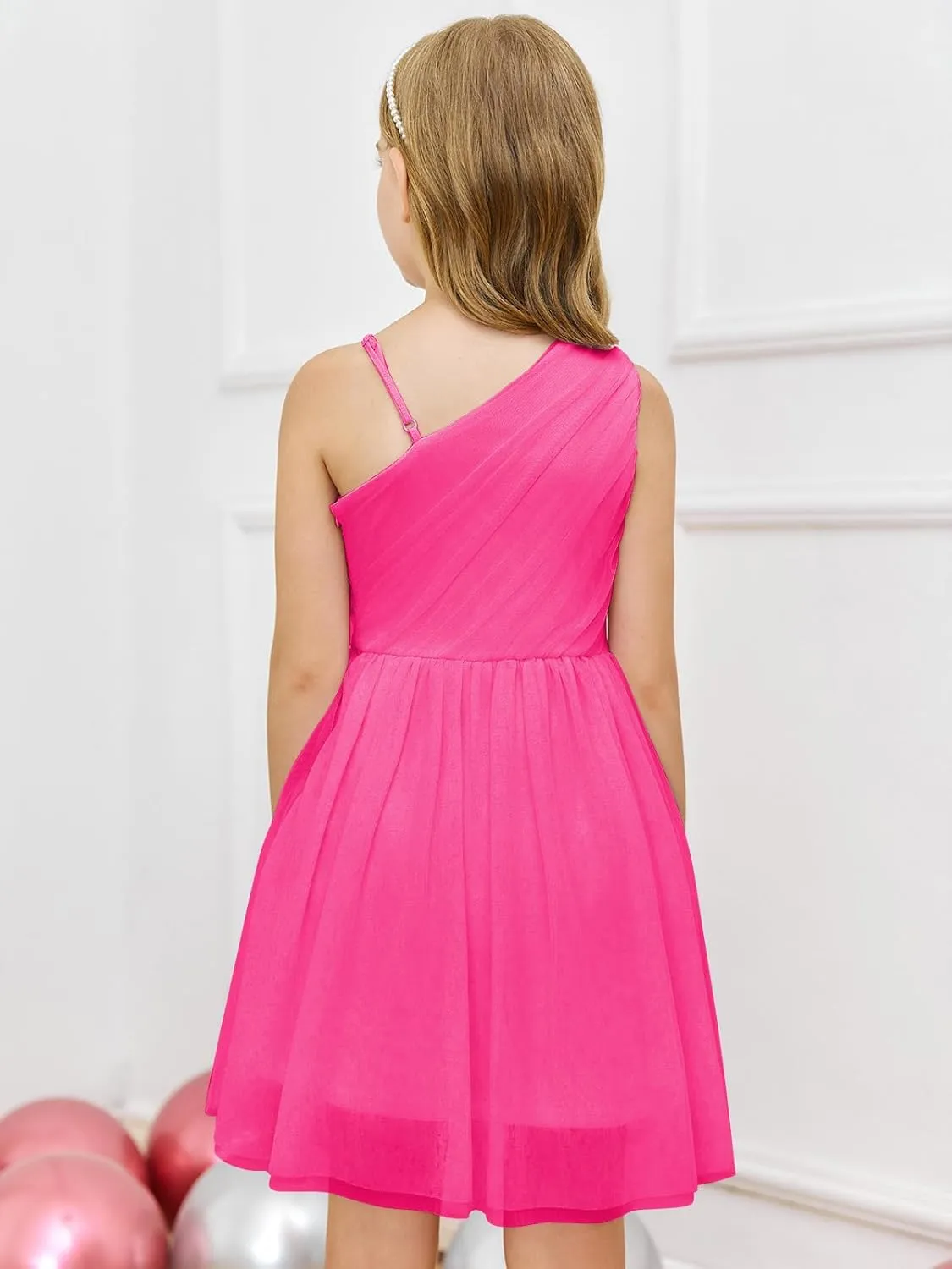 Batermoon Girls One Shoulder Dress Summer Party Graduation Semi Formal Short Dresses 5-14 Years