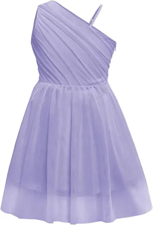 Batermoon Girls One Shoulder Dress Summer Party Graduation Semi Formal Short Dresses 5-14 Years