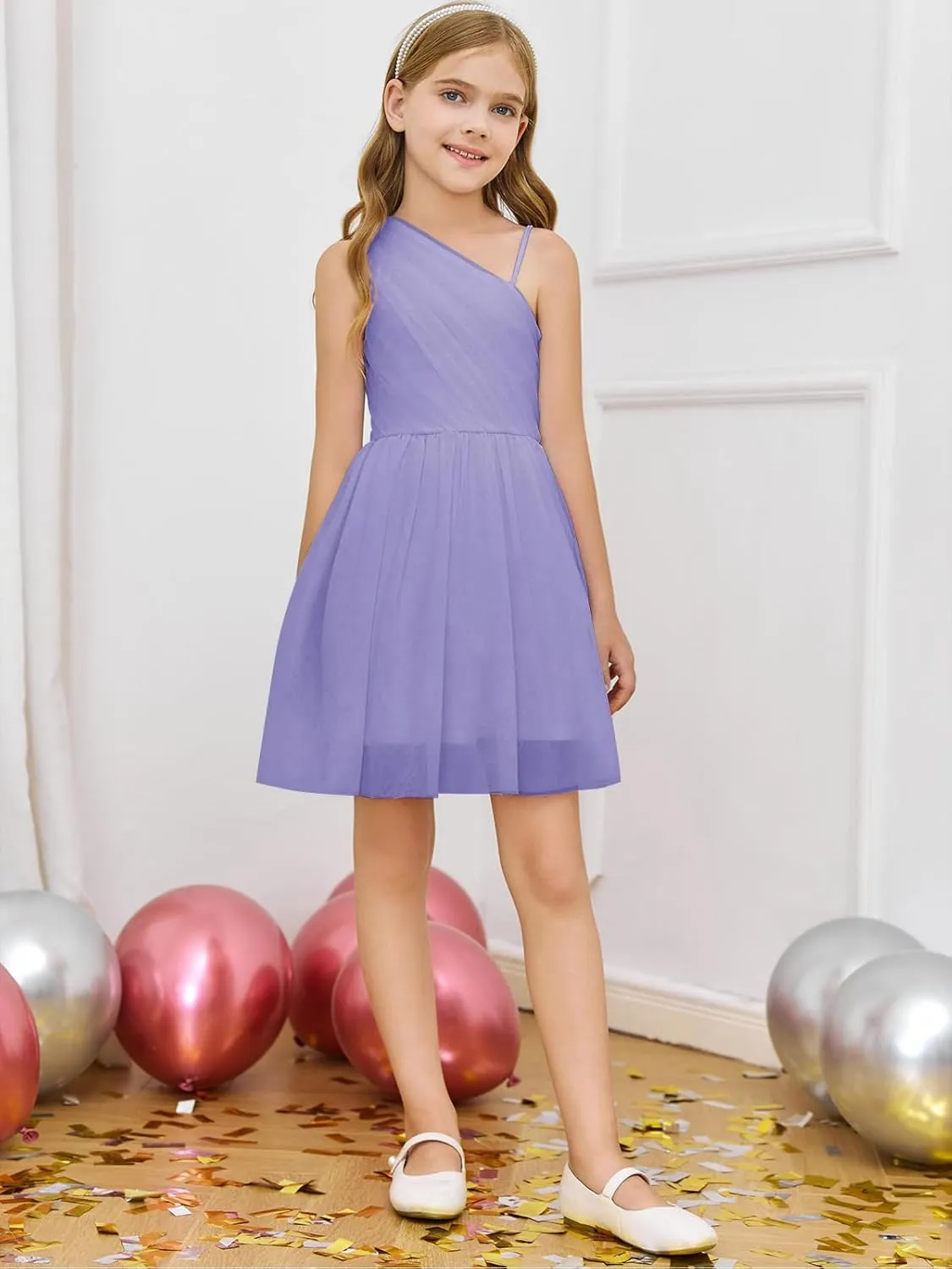 Batermoon Girls One Shoulder Dress Summer Party Graduation Semi Formal Short Dresses 5-14 Years