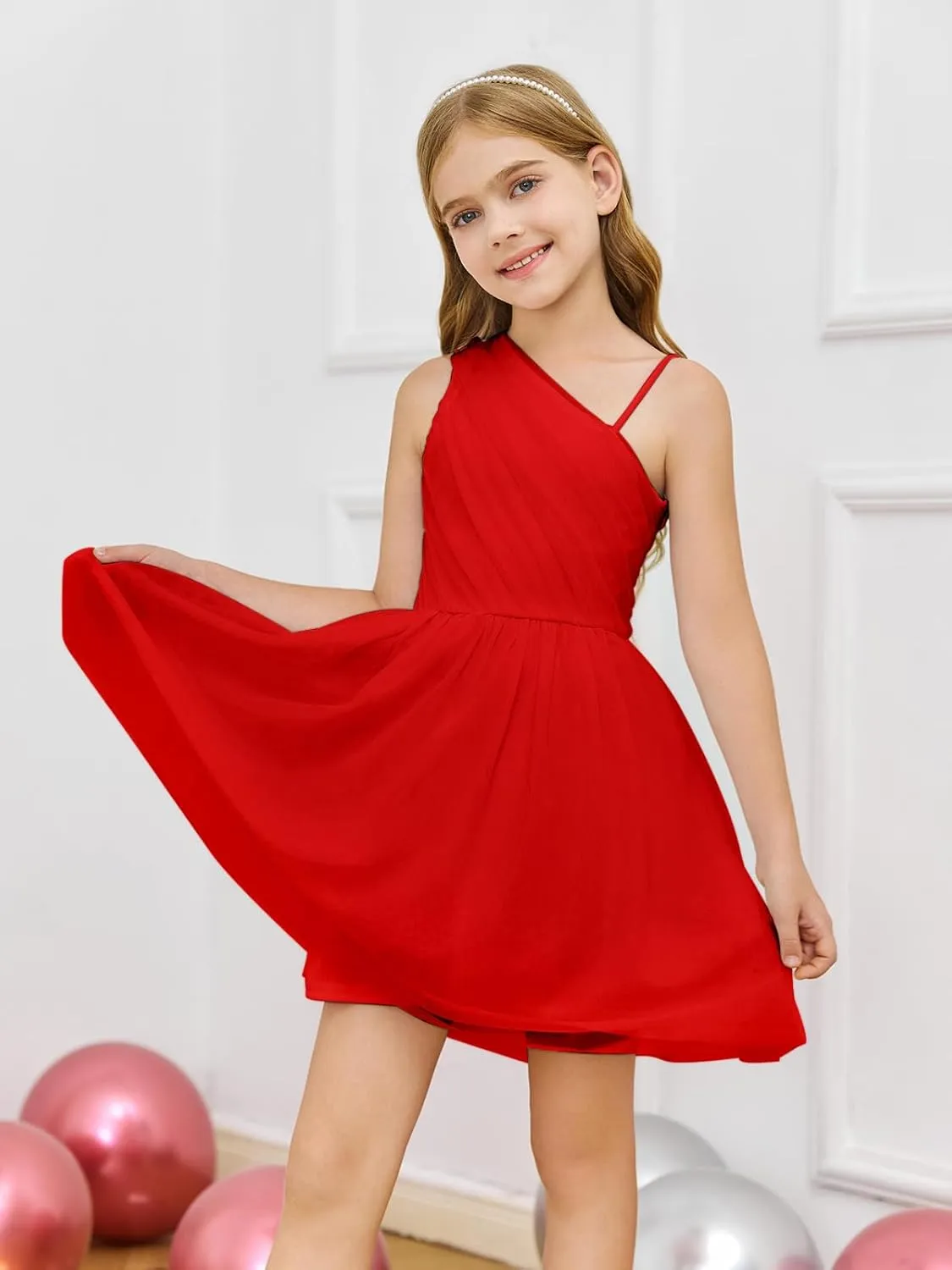 Batermoon Girls One Shoulder Dress Summer Party Graduation Semi Formal Short Dresses 5-14 Years