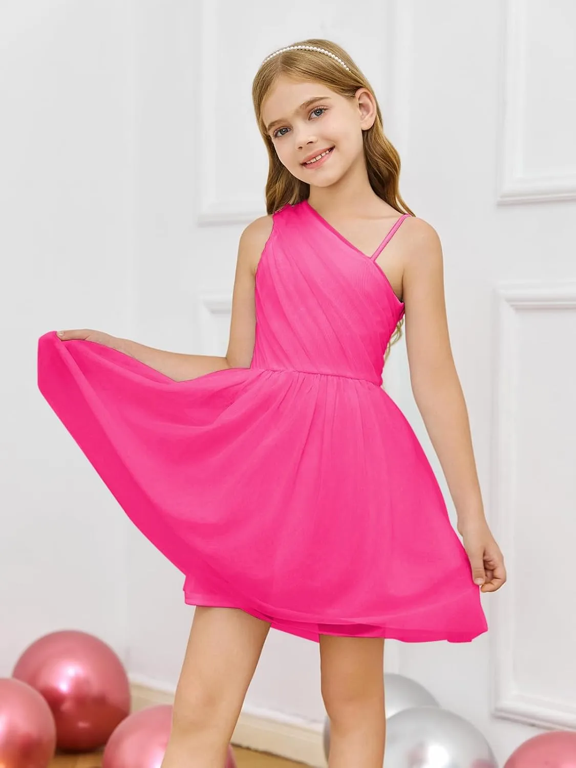 Batermoon Girls One Shoulder Dress Summer Party Graduation Semi Formal Short Dresses 5-14 Years