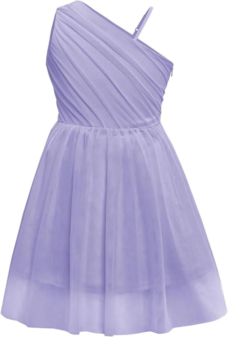 Batermoon Girls One Shoulder Dress Summer Party Graduation Semi Formal Short Dresses 5-14 Years