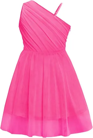 Batermoon Girls One Shoulder Dress Summer Party Graduation Semi Formal Short Dresses 5-14 Years