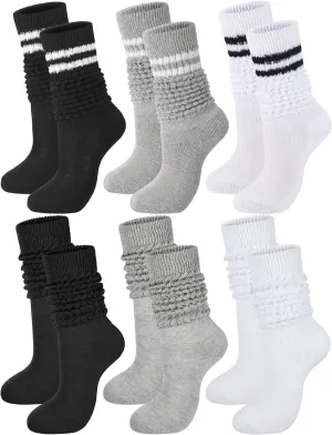 Bencailor 6 Pairs Women Slouch Socks Cotton Knit Scrunch Stacked Boot Socks for Women Men