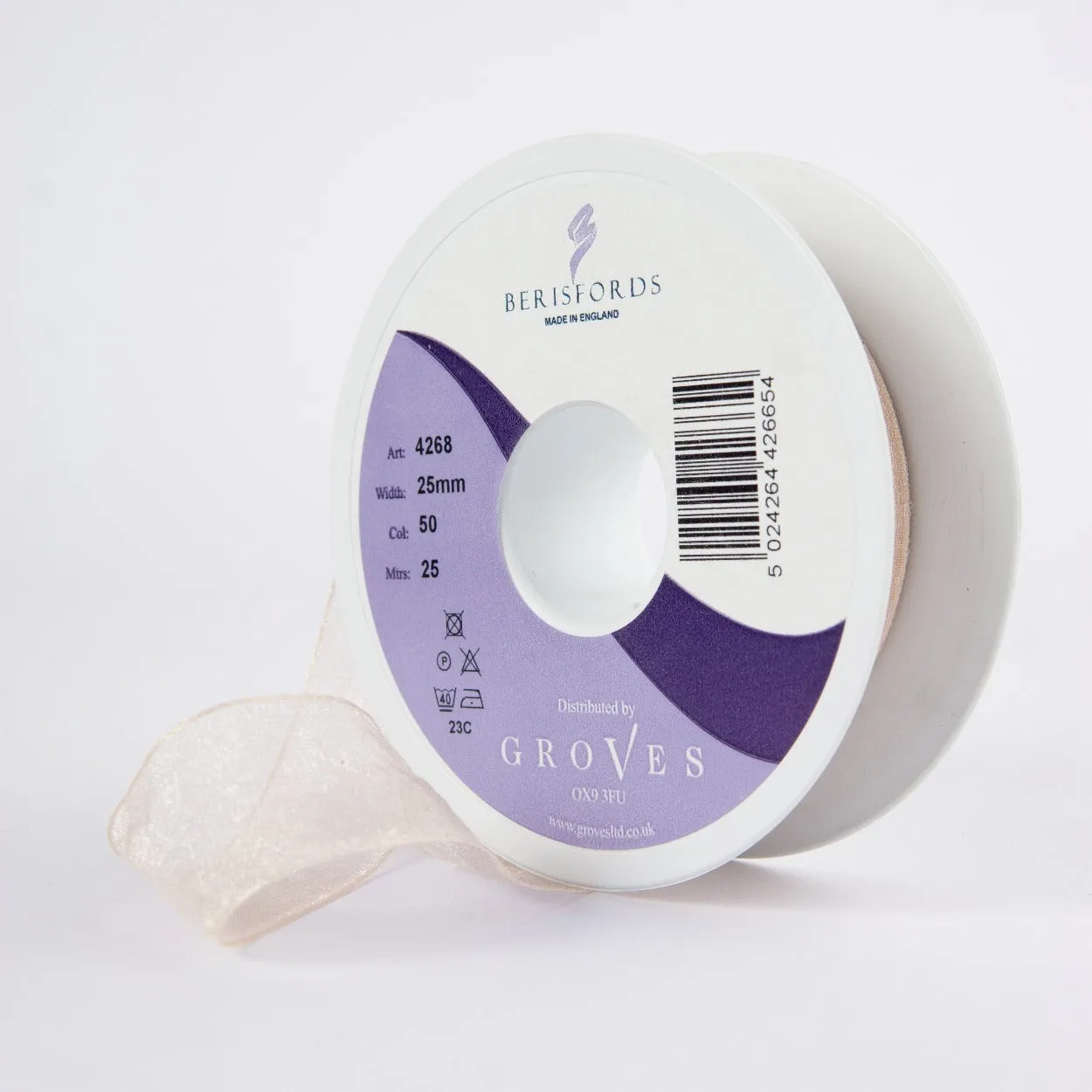 Berisfords Super Sheer Ribbon 25m - CREAM
