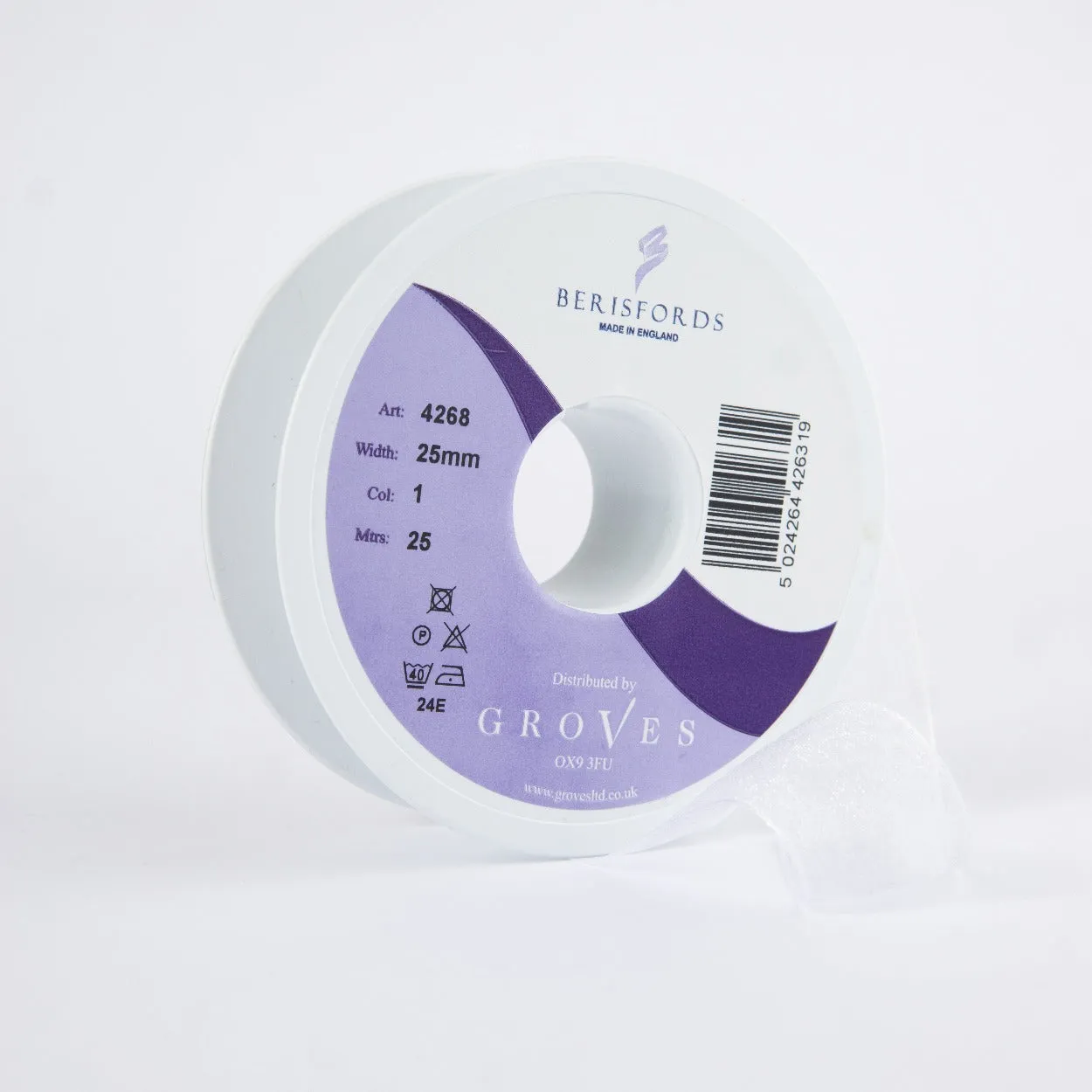 Berisfords Super Sheer Ribbon 25m - WHITE