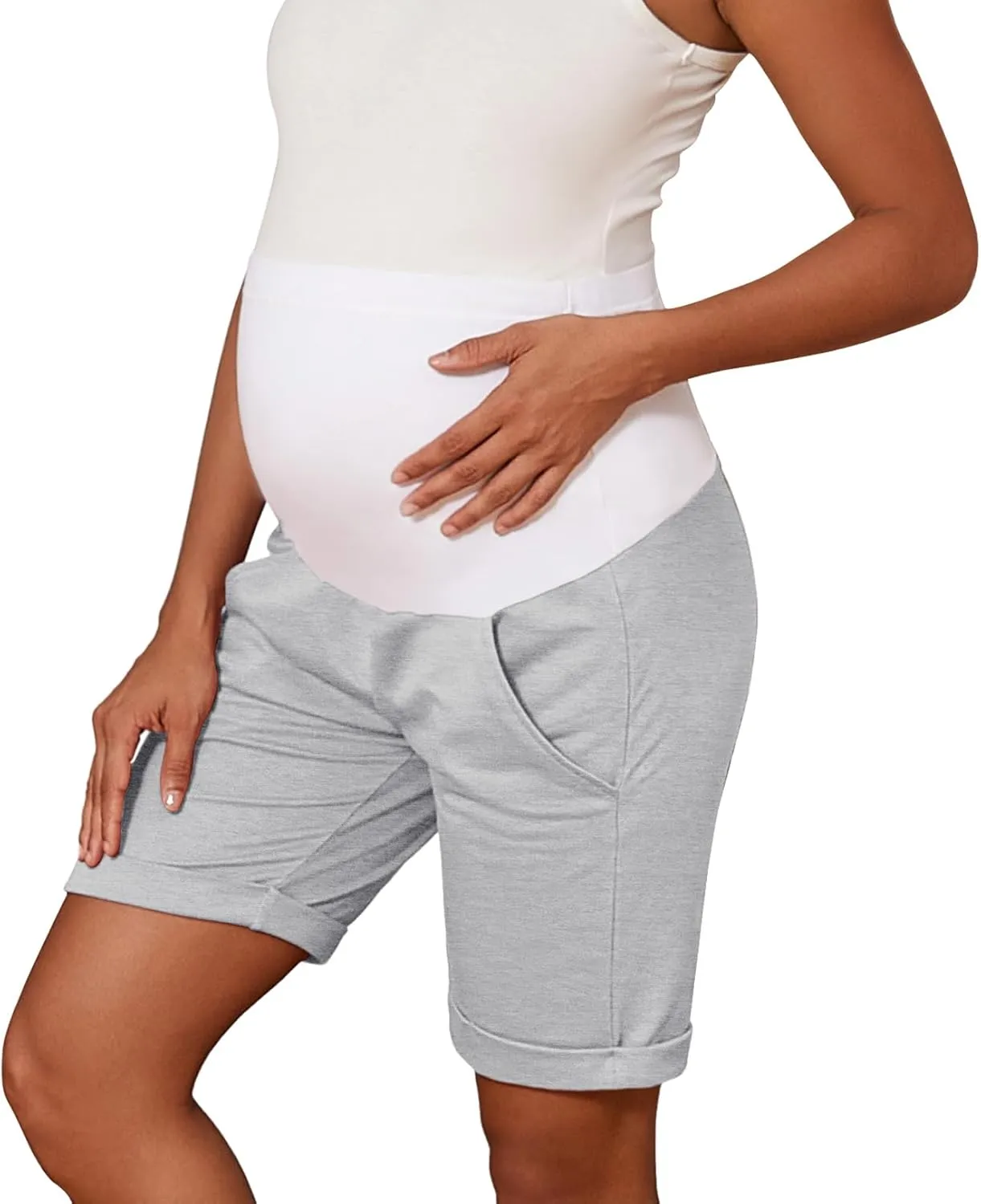 Bhome Maternity Bermuda Shorts Over The Belly Workout Loose Casual Pregnancy Pants with Pockets