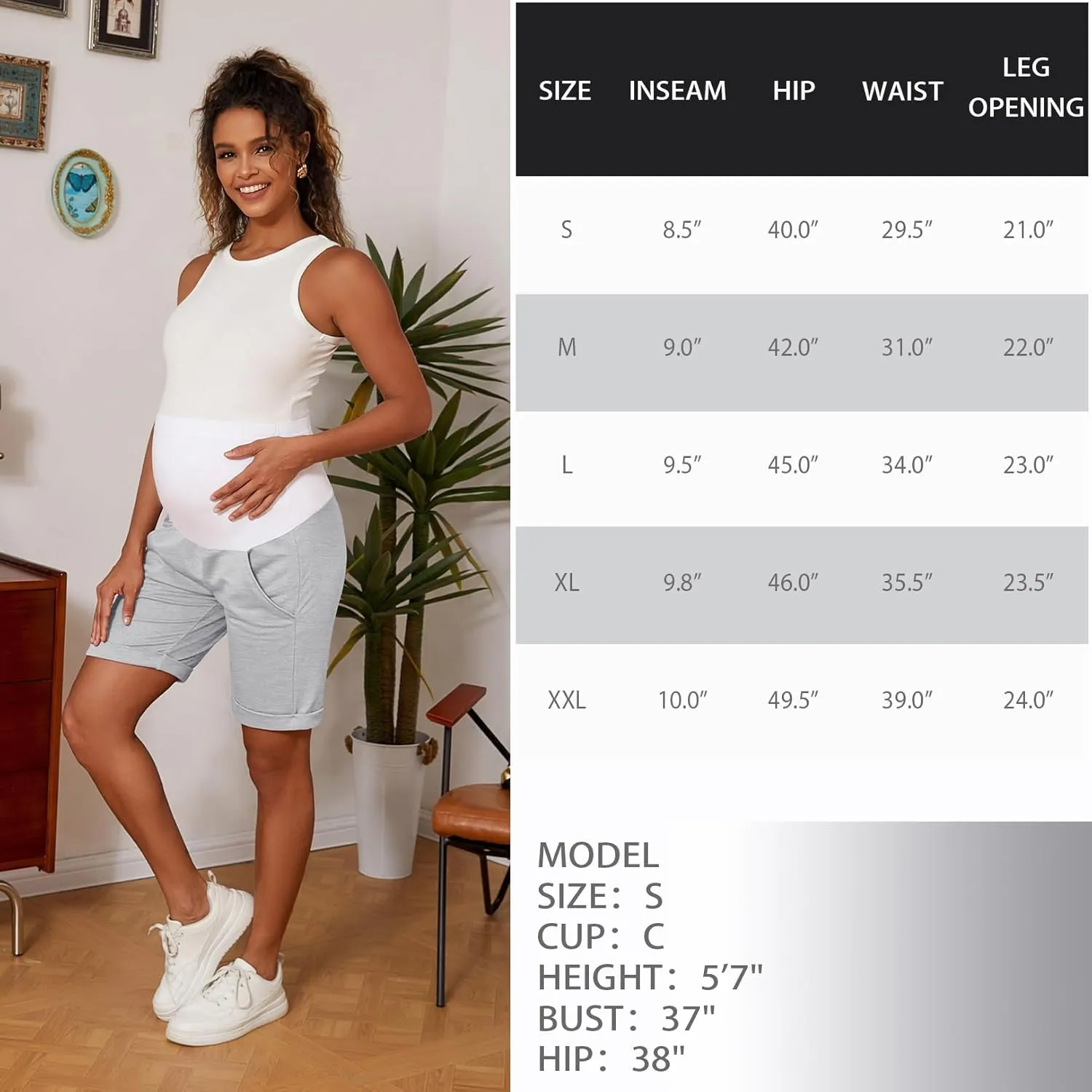 Bhome Maternity Bermuda Shorts Over The Belly Workout Loose Casual Pregnancy Pants with Pockets