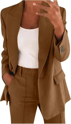 Blazer Sets Women 2 Piece Outfits Pants Suits Business Slim Fit Dressy Pantsuit Long Sleeve Wide Leg Work Office Style Jacket