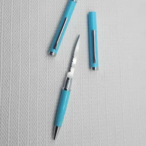 Blue Pen Knife Serrated Blade