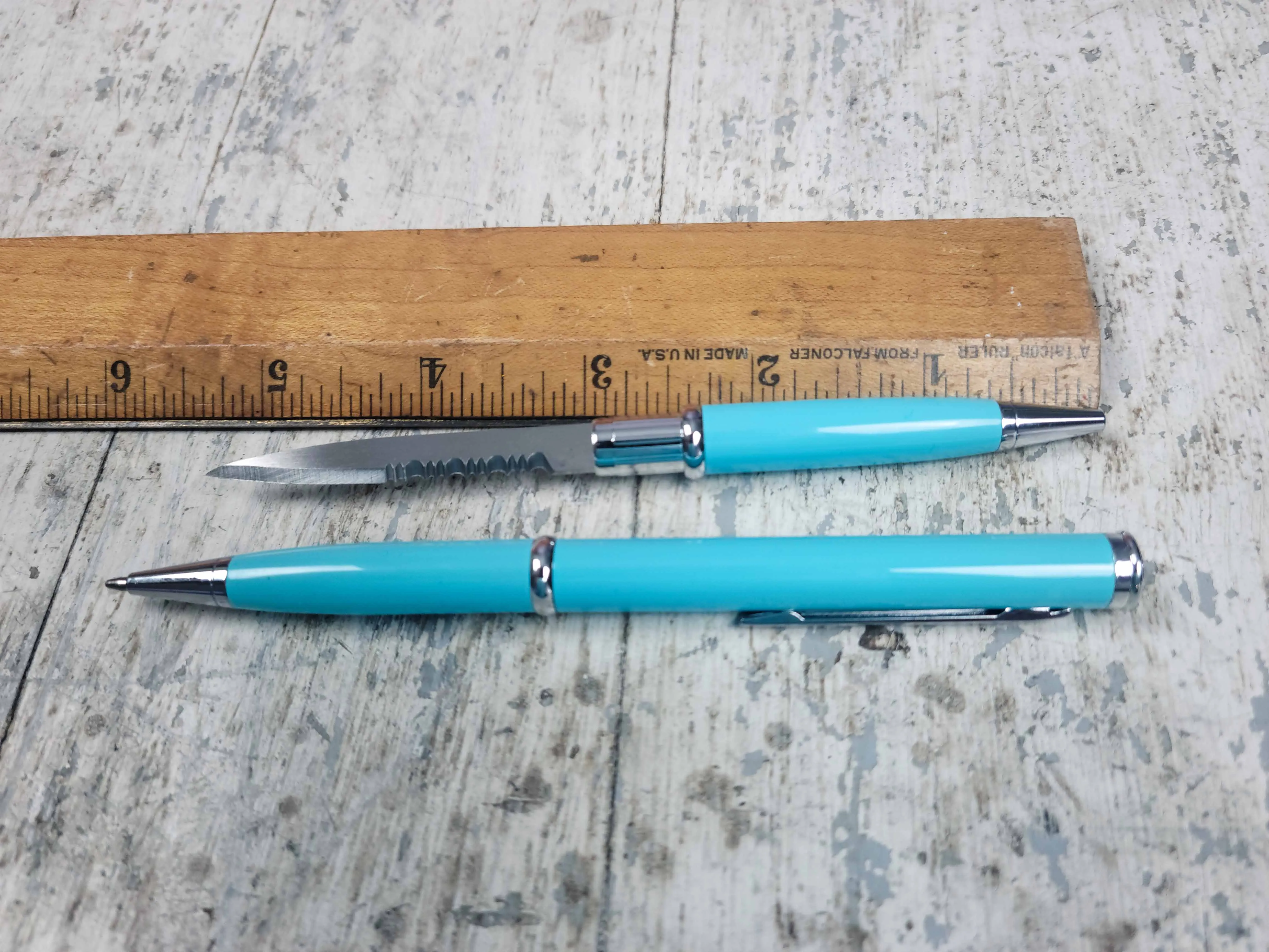 Blue Pen Knife Serrated Blade