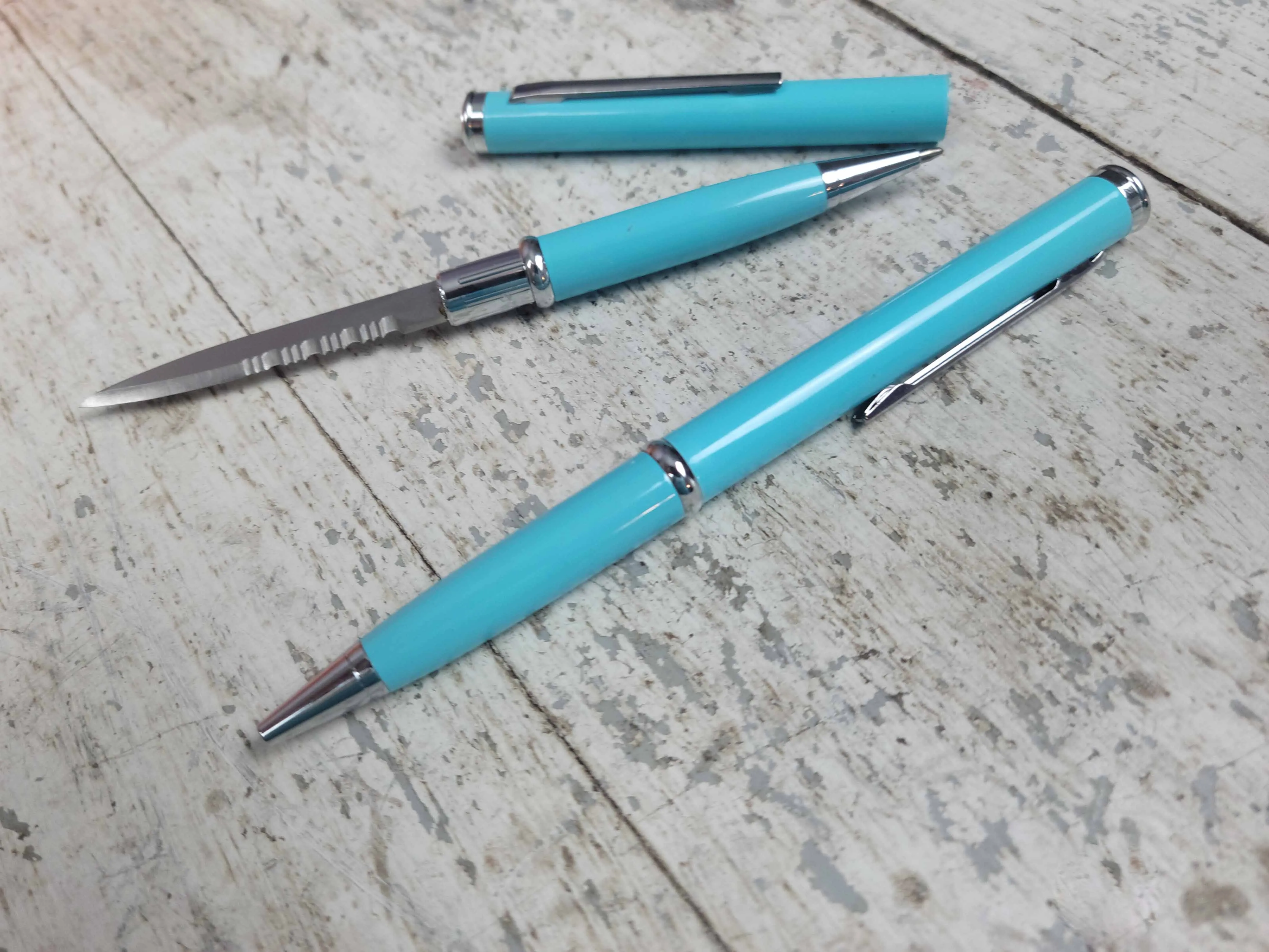 Blue Pen Knife Serrated Blade