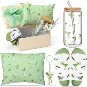 Boao 5 Pcs a Tini Bit Older Birthday Gift Green Martini Set with Glass Cup, Socks, Cosmetic Bag Keychain Coquette Stuff Thank You Gift Box for Girls Women