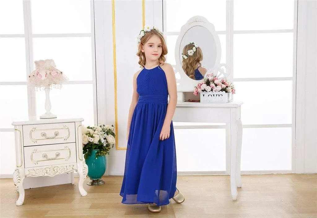 Bow Dream Flower Girl's Dress Ruffled Chiffon Wedding Bridesmaid Youth Big Girls Pageant Party Evening Prom Gowns