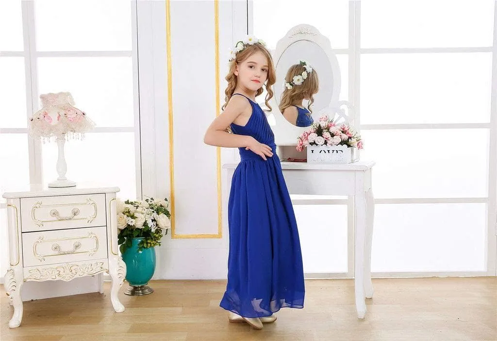 Bow Dream Flower Girl's Dress Ruffled Chiffon Wedding Bridesmaid Youth Big Girls Pageant Party Evening Prom Gowns
