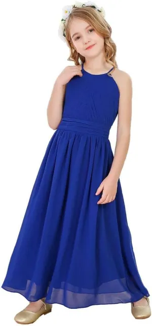 Bow Dream Flower Girl's Dress Ruffled Chiffon Wedding Bridesmaid Youth Big Girls Pageant Party Evening Prom Gowns