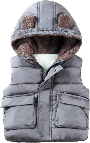 Boys And Girls Fall And Winter Bear Padded Hooded Vest Zipper Cotton Jacket Designer Infant Coats