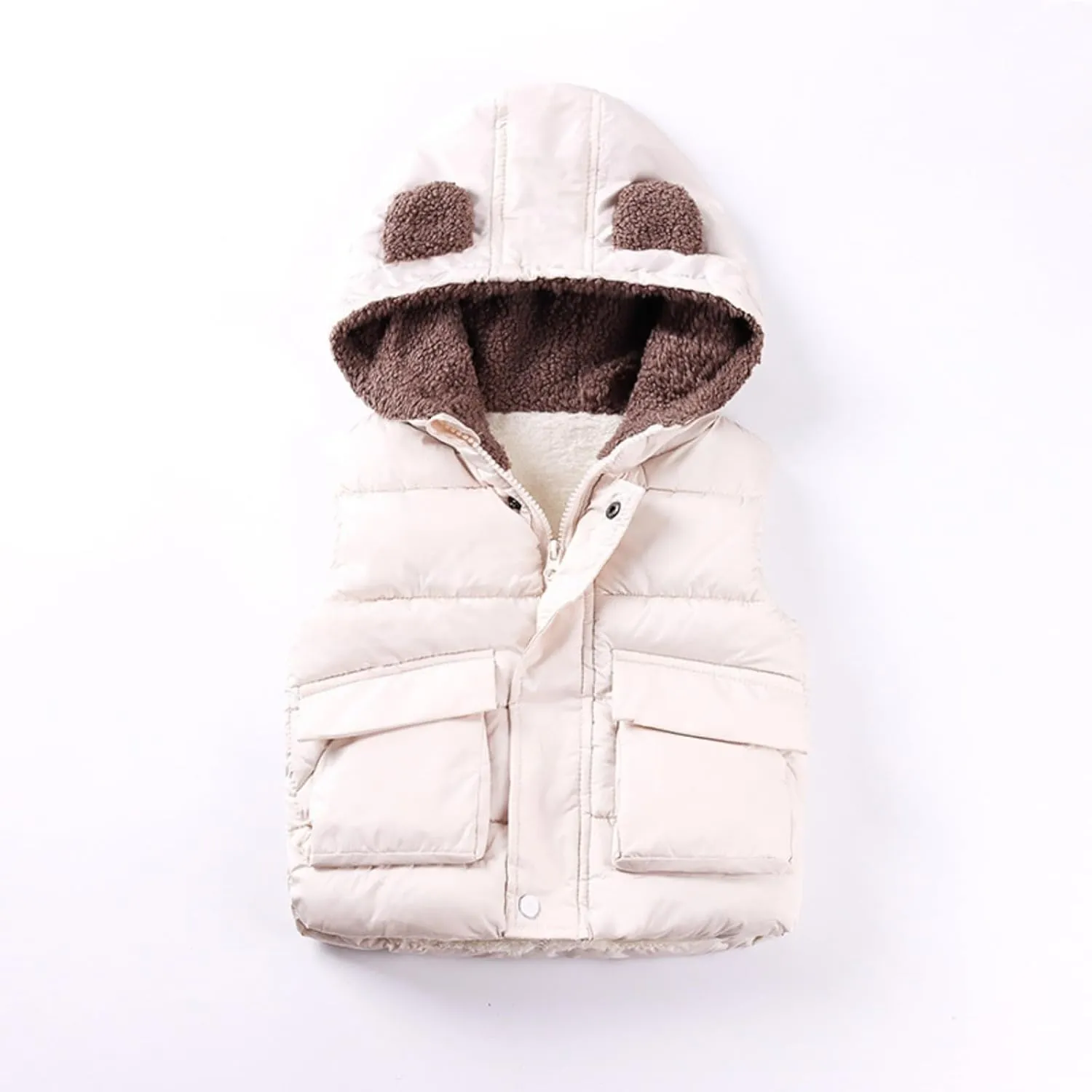 Boys And Girls Fall And Winter Bear Padded Hooded Vest Zipper Cotton Jacket Designer Infant Coats
