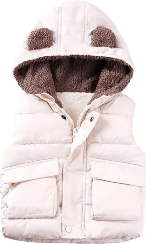 Boys And Girls Fall And Winter Bear Padded Hooded Vest Zipper Cotton Jacket Designer Infant Coats