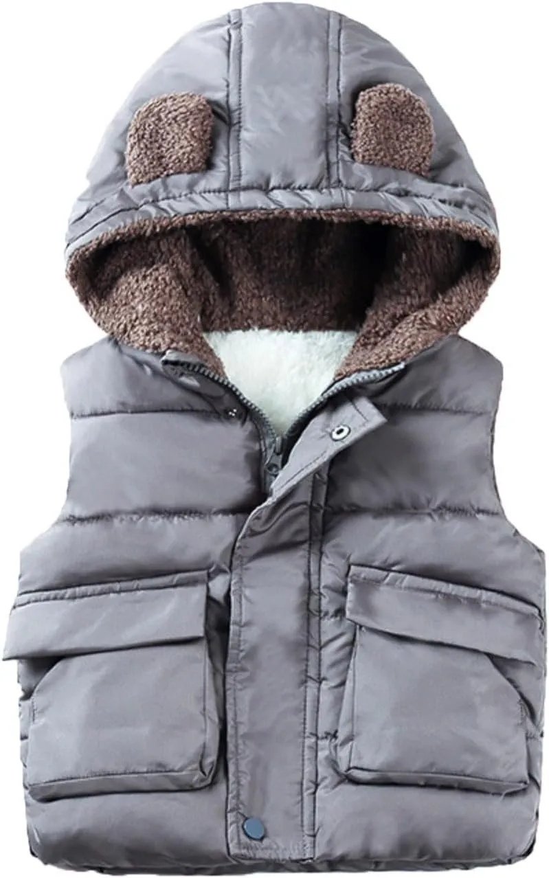 Boys And Girls Fall And Winter Bear Padded Hooded Vest Zipper Cotton Jacket Designer Infant Coats