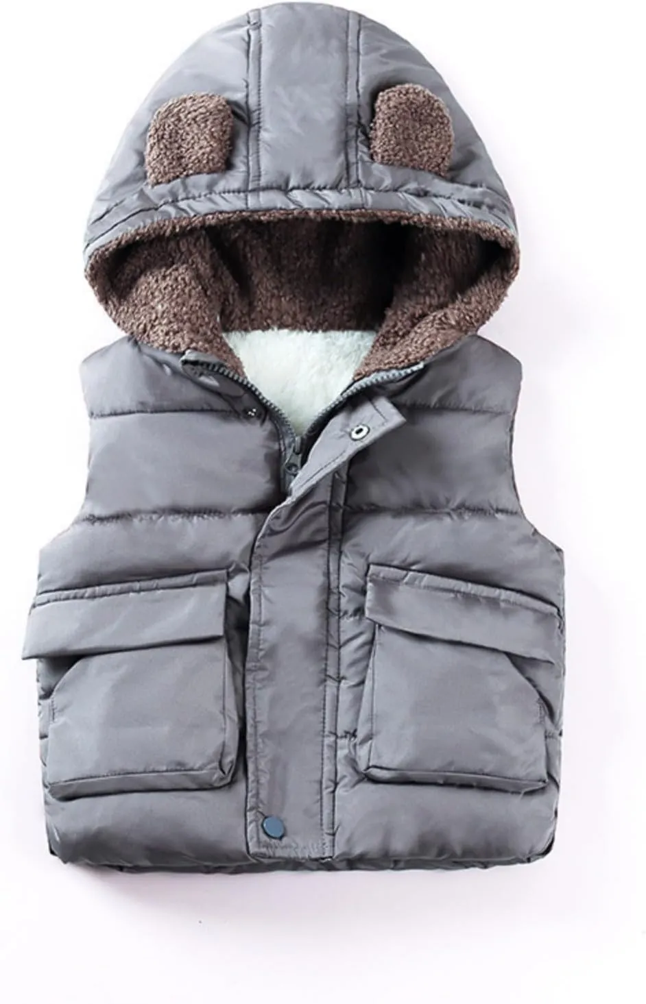 Boys And Girls Fall And Winter Bear Padded Hooded Vest Zipper Cotton Jacket Designer Infant Coats