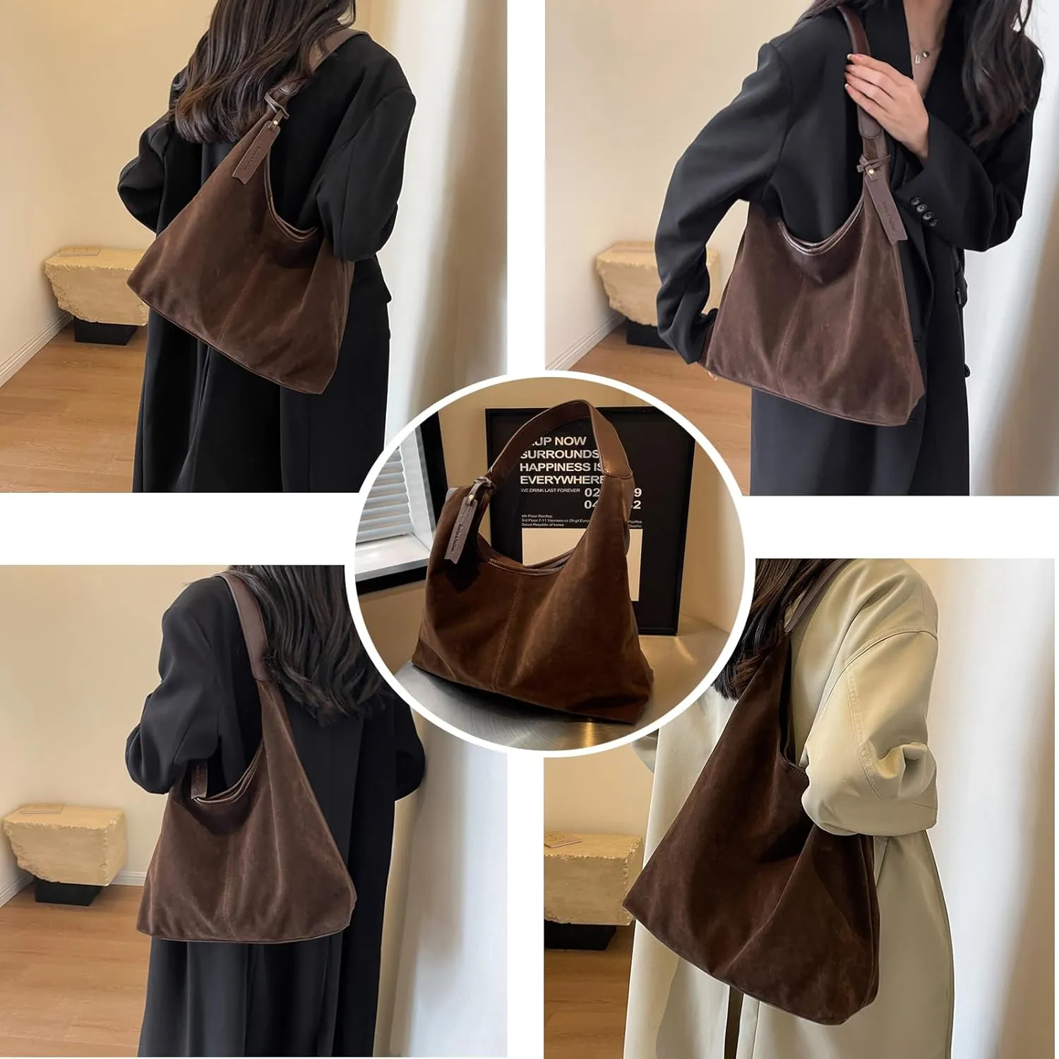 Brown Purses for Women Suede Tote Bag Hobo Bag Suede Fall Purses Shoulder Bag Handbags Brown Cross Body Bag