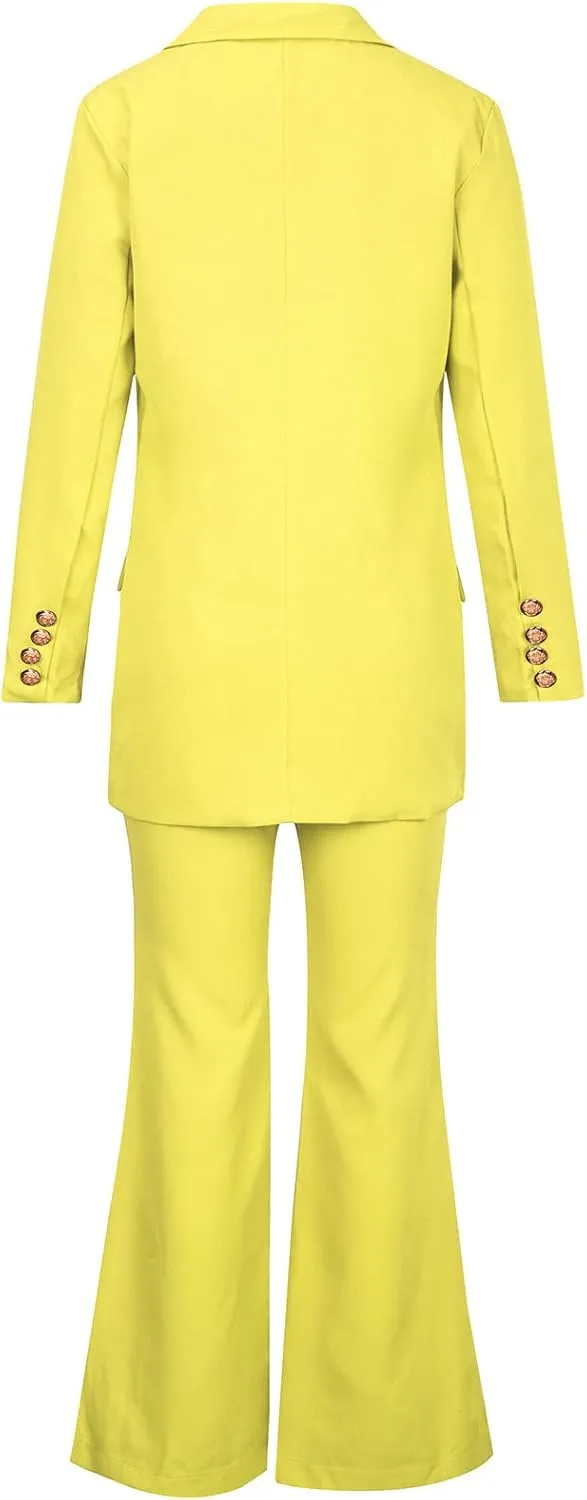 Business Casual Clothes for Women Fashion Work Suit Two Piece Outfits Dressy Button Blazer and Wide Leg Pant Suit Set