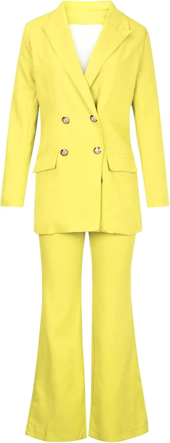 Business Casual Clothes for Women Fashion Work Suit Two Piece Outfits Dressy Button Blazer and Wide Leg Pant Suit Set