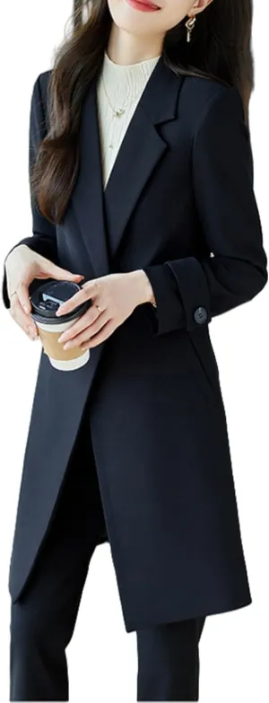 Business Work Wear Pant Suit for Women Long Blazer Overcoat Set Female Office Ladies Jacket and Trouser 2 Pieces