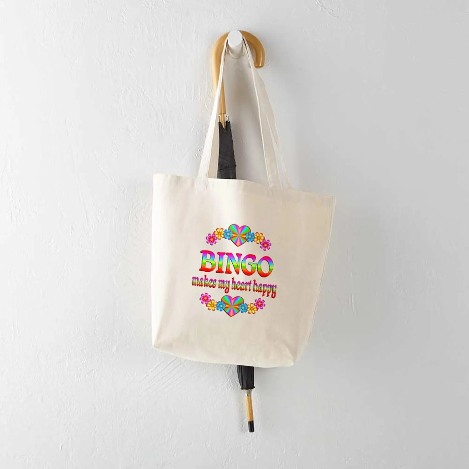 CafePress BINGO Happy Tote Bag Reusable Natural Beige Canvas Shopping Bag