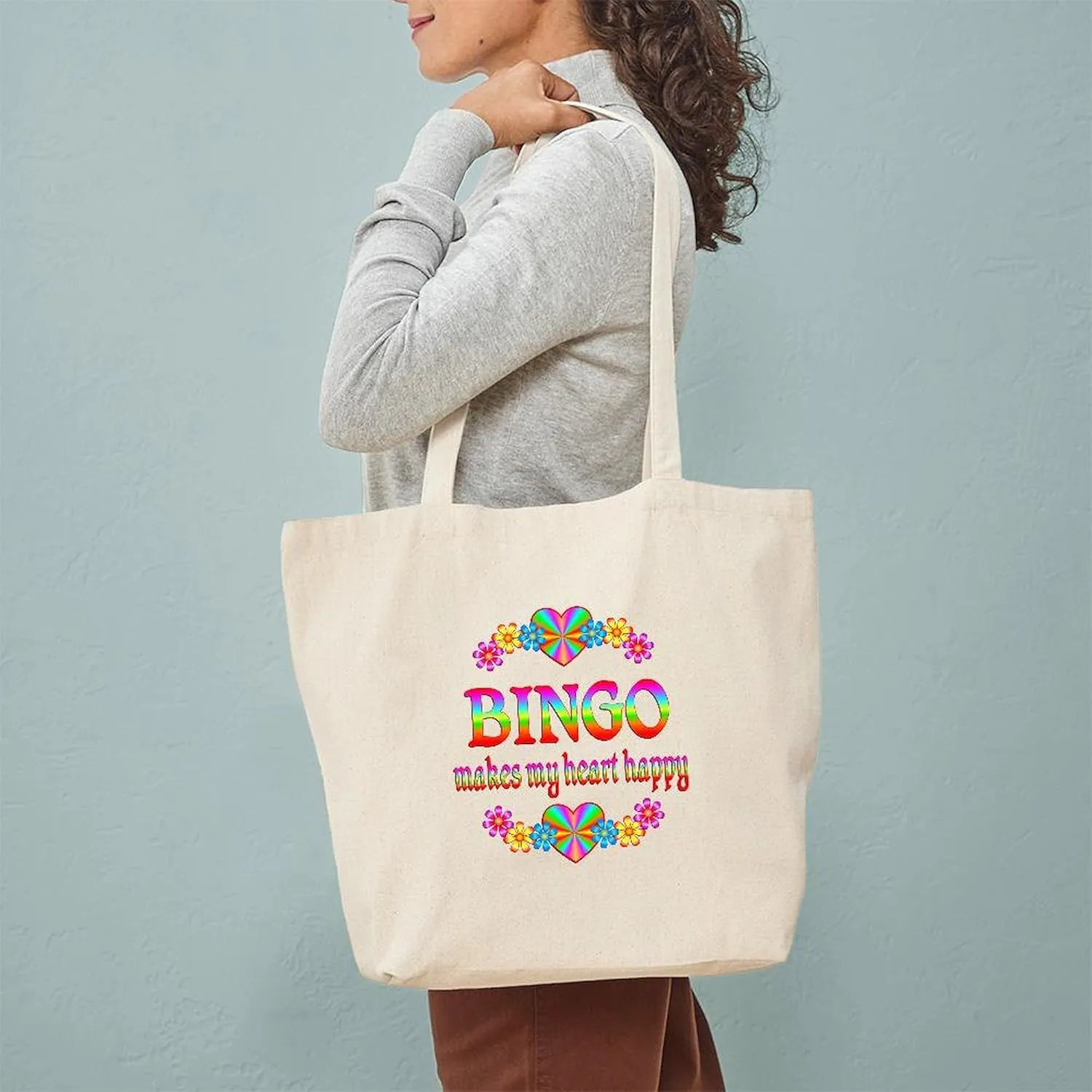 CafePress BINGO Happy Tote Bag Reusable Natural Beige Canvas Shopping Bag