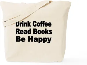 CafePress Drink Coffee,Read Books,Be Happy 2 Tote Bag Reusable Natural Beige Canvas Shopping Bag