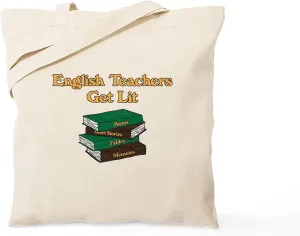 CafePress English Teachers Get Lit Tote Bag Natural Canvas Tote Bag, Reusable Shopping Bag