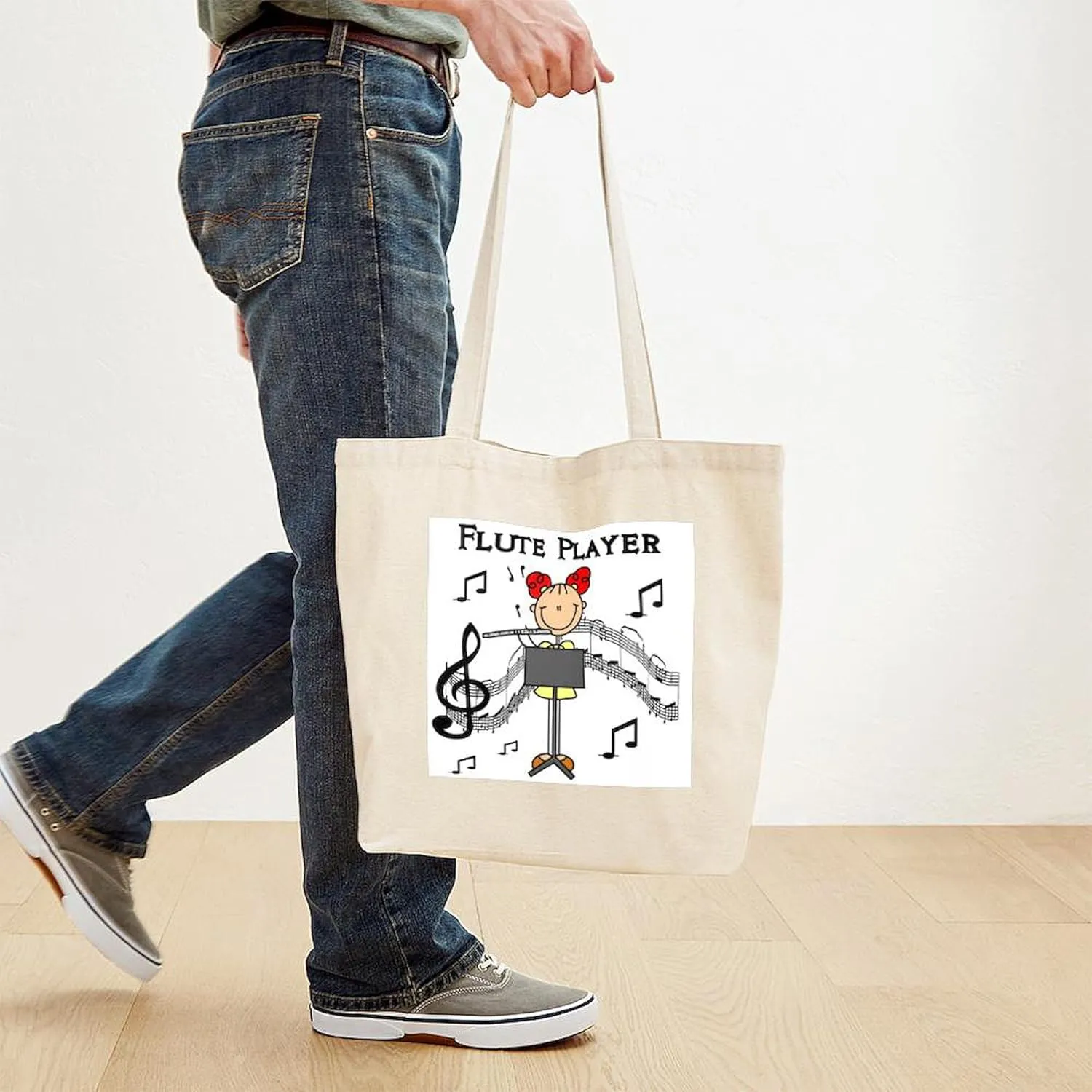 CafePress Flute Player Tote Bag Natural Canvas Tote Bag, Reusable Shopping Bag